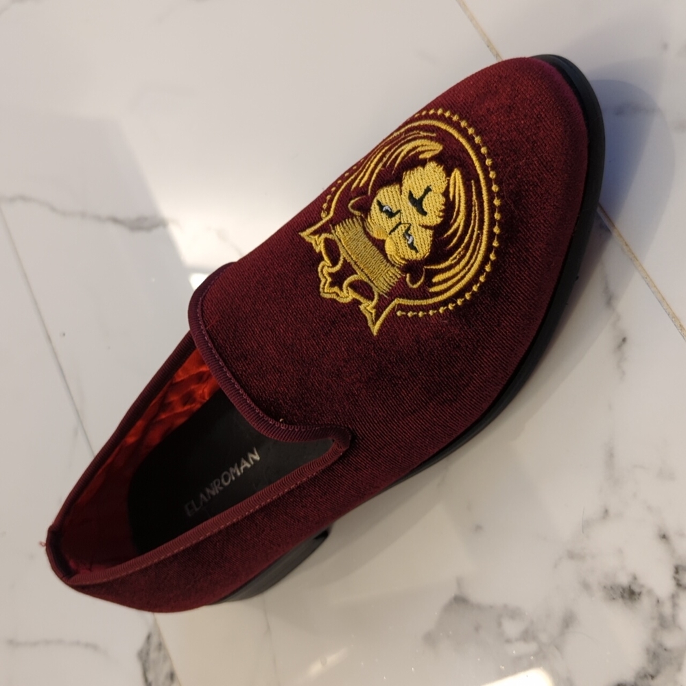 Lion Face Red and Yellow Velvet Men's Dress Slides